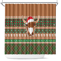 Scottish Christmas Shower Curtain Highland Cattle-Xmas Tartan Stripes Style Brown Color - Wonder Print Shop