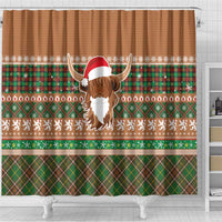 Scottish Christmas Shower Curtain Highland Cattle-Xmas Tartan Stripes Style Brown Color - Wonder Print Shop
