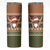 Scottish Christmas Skinny Tumbler Highland Cattle-Xmas Tartan Stripes Style Brown Color - Wonder Print Shop