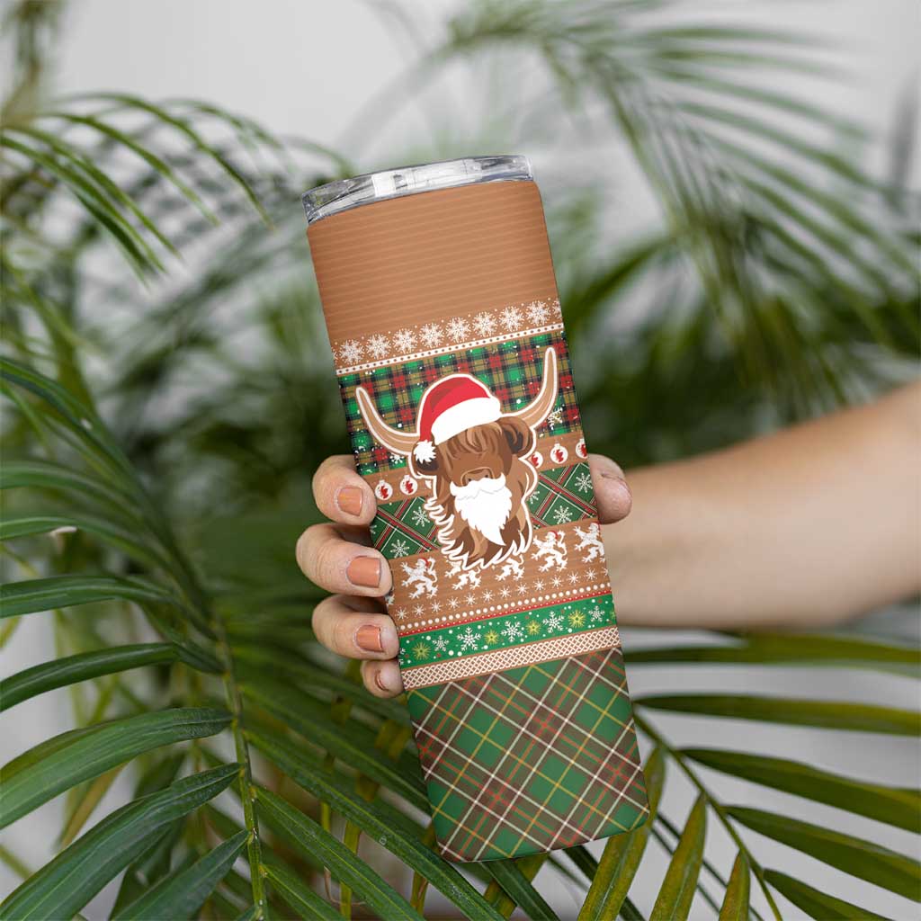 Scottish Christmas Skinny Tumbler Highland Cattle-Xmas Tartan Stripes Style Brown Color - Wonder Print Shop