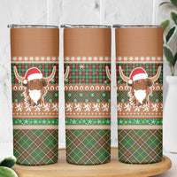 Scottish Christmas Skinny Tumbler Highland Cattle-Xmas Tartan Stripes Style Brown Color - Wonder Print Shop