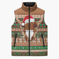 Scottish Christmas Sleeveless Puffer Jacket Highland Cattle-Xmas Tartan Stripes Style Brown Color - Wonder Print Shop