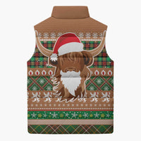 Scottish Christmas Sleeveless Puffer Jacket Highland Cattle-Xmas Tartan Stripes Style Brown Color - Wonder Print Shop