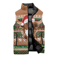 Scottish Christmas Sleeveless Puffer Jacket Highland Cattle-Xmas Tartan Stripes Style Brown Color - Wonder Print Shop