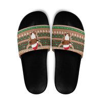 Scottish Christmas Slide Sandals Highland Cattle-Xmas Tartan Stripes Style Brown Color - Wonder Print Shop