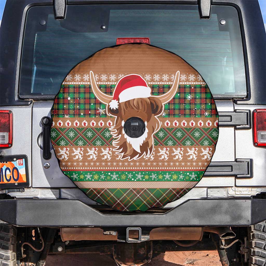 Scottish Christmas Spare Tire Cover Highland Cattle-Xmas Tartan Stripes Style Brown Color - Wonder Print Shop