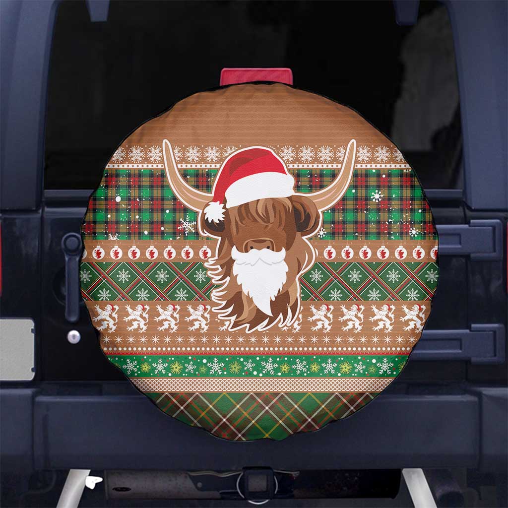 Scottish Christmas Spare Tire Cover Highland Cattle-Xmas Tartan Stripes Style Brown Color - Wonder Print Shop