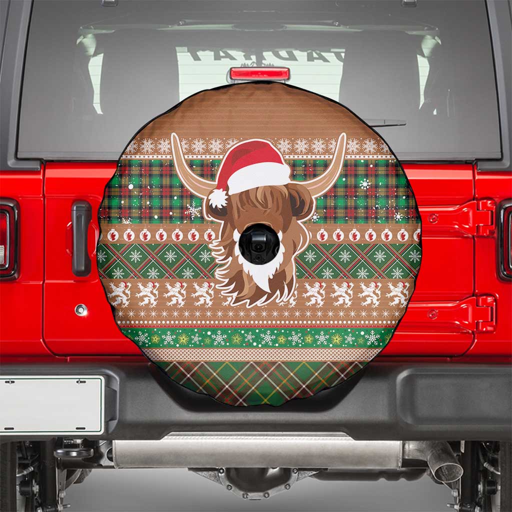 Scottish Christmas Spare Tire Cover Highland Cattle-Xmas Tartan Stripes Style Brown Color - Wonder Print Shop