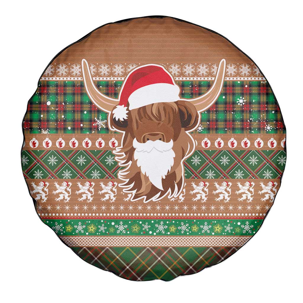 Scottish Christmas Spare Tire Cover Highland Cattle-Xmas Tartan Stripes Style Brown Color - Wonder Print Shop
