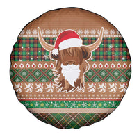 Scottish Christmas Spare Tire Cover Highland Cattle-Xmas Tartan Stripes Style Brown Color - Wonder Print Shop