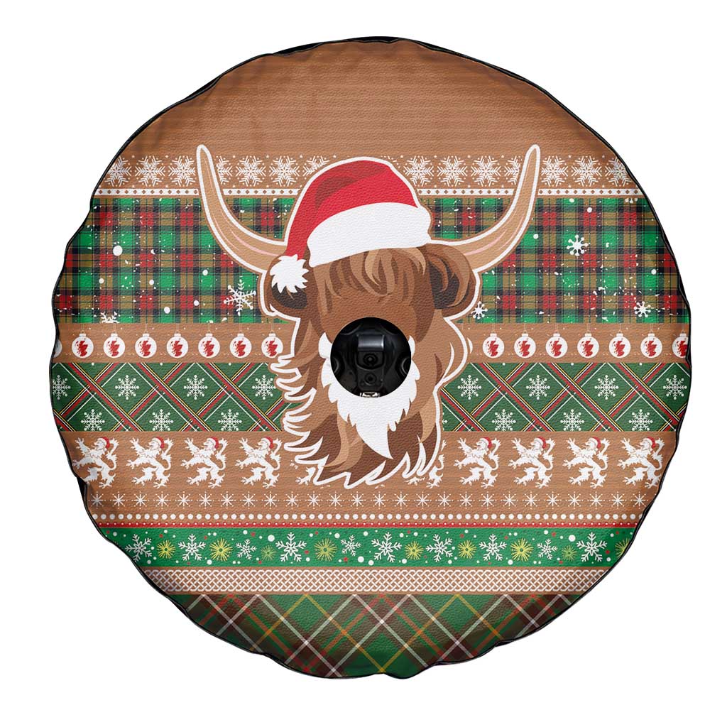 Scottish Christmas Spare Tire Cover Highland Cattle-Xmas Tartan Stripes Style Brown Color - Wonder Print Shop