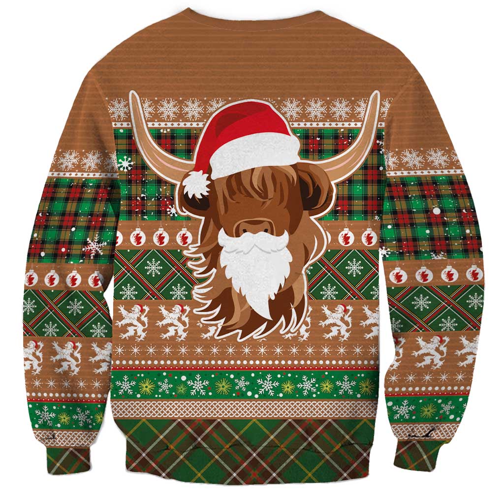 Scottish Christmas Sweatshirt Highland Cattle-Xmas Tartan Stripes Style Brown Color - Wonder Print Shop