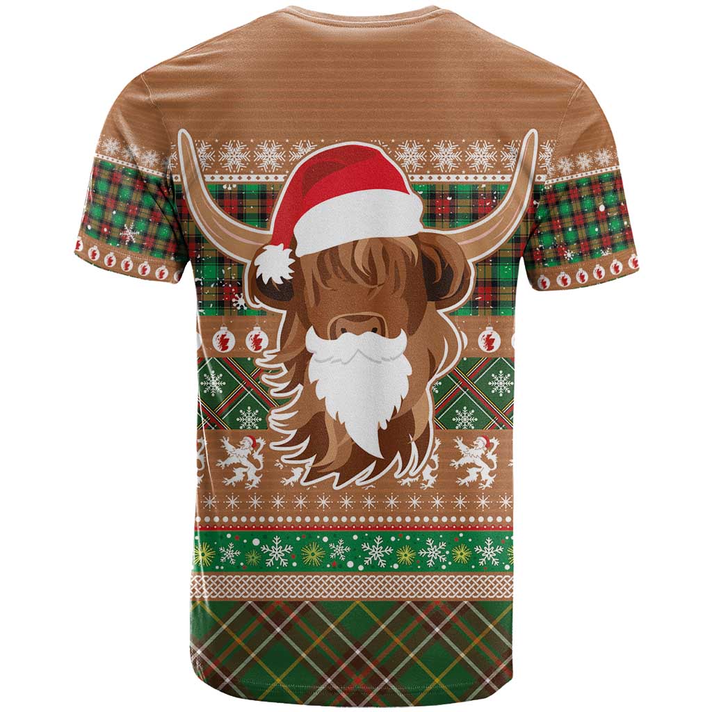 Scottish Christmas T Shirt Highland Cattle-Xmas Tartan Stripes Style Brown Color - Wonder Print Shop