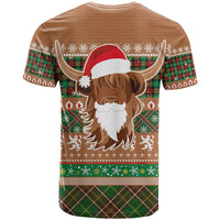 Scottish Christmas T Shirt Highland Cattle-Xmas Tartan Stripes Style Brown Color - Wonder Print Shop