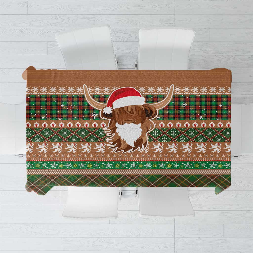 Scottish Christmas Tablecloth Highland Cattle-Xmas Tartan Stripes Style Brown Color - Wonder Print Shop