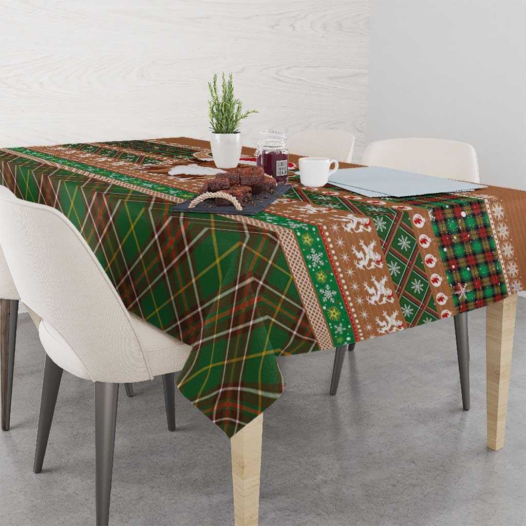 Scottish Christmas Tablecloth Highland Cattle-Xmas Tartan Stripes Style Brown Color - Wonder Print Shop