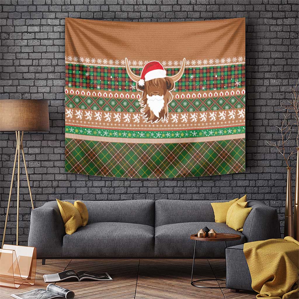 Scottish Christmas Tapestry Highland Cattle-Xmas Tartan Stripes Style Brown Color - Wonder Print Shop