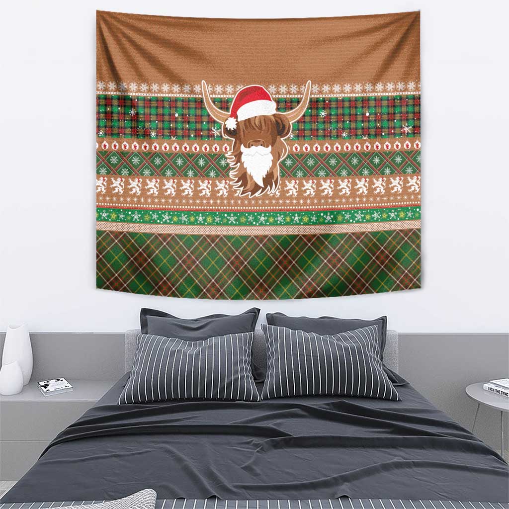 Scottish Christmas Tapestry Highland Cattle-Xmas Tartan Stripes Style Brown Color - Wonder Print Shop