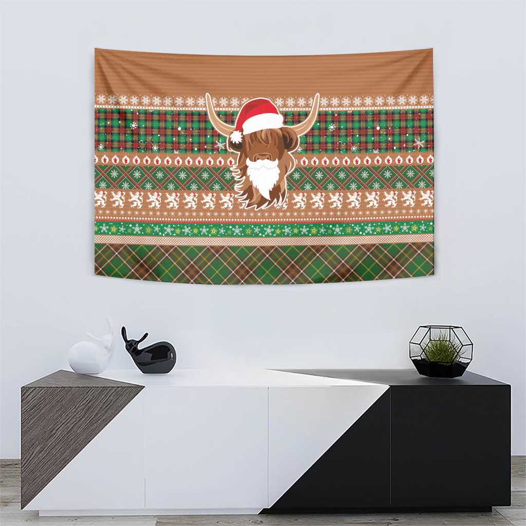 Scottish Christmas Tapestry Highland Cattle-Xmas Tartan Stripes Style Brown Color - Wonder Print Shop