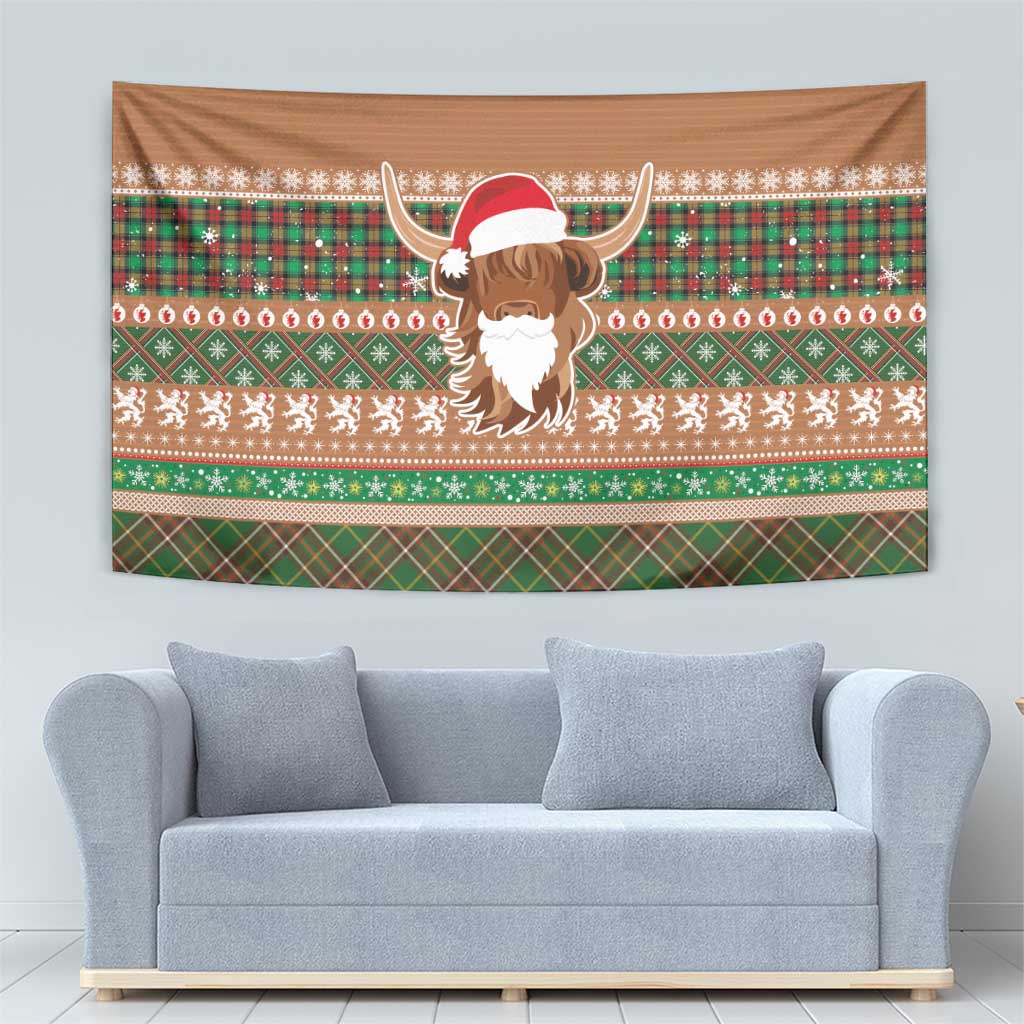Scottish Christmas Tapestry Highland Cattle-Xmas Tartan Stripes Style Brown Color - Wonder Print Shop