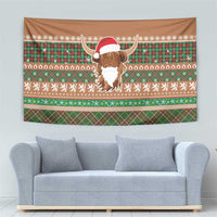 Scottish Christmas Tapestry Highland Cattle-Xmas Tartan Stripes Style Brown Color - Wonder Print Shop