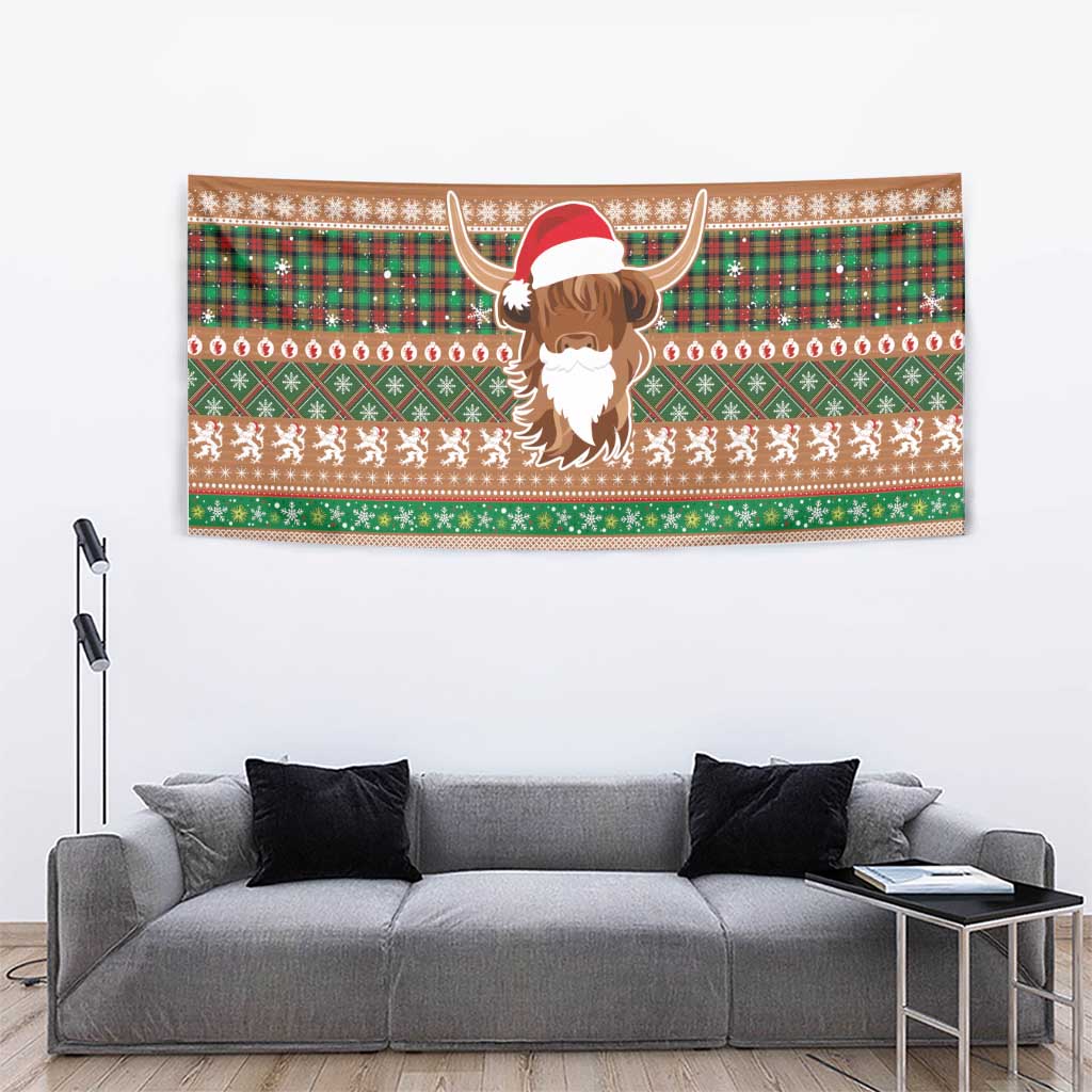 Scottish Christmas Tapestry Highland Cattle-Xmas Tartan Stripes Style Brown Color - Wonder Print Shop
