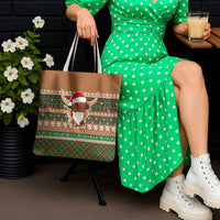 Scottish Christmas Tote Bag Highland Cattle-Xmas Tartan Stripes Style Brown Color - Wonder Print Shop
