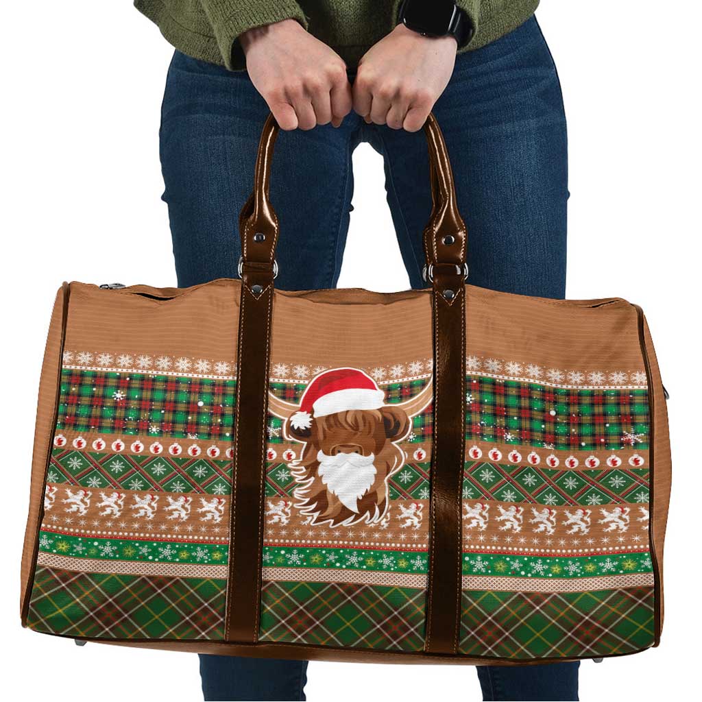 Scottish Christmas Travel Bag Highland Cattle-Xmas Tartan Stripes Style Brown Color - Wonder Print Shop