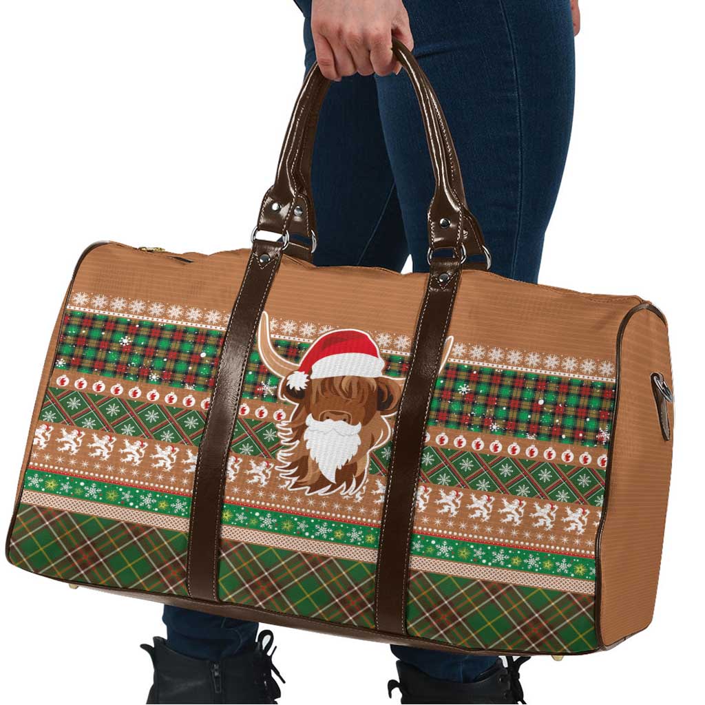 Scottish Christmas Travel Bag Highland Cattle-Xmas Tartan Stripes Style Brown Color - Wonder Print Shop