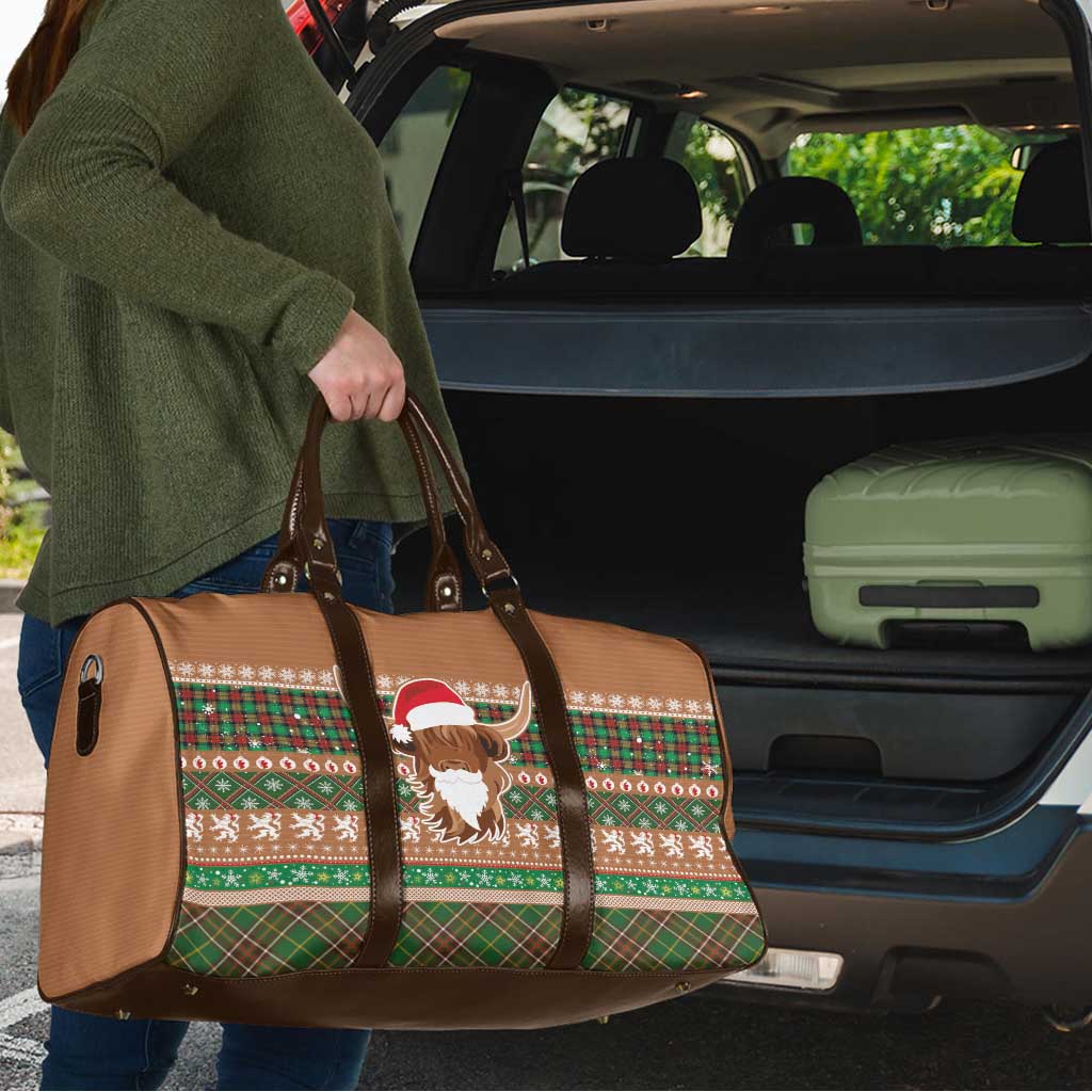 Scottish Christmas Travel Bag Highland Cattle-Xmas Tartan Stripes Style Brown Color - Wonder Print Shop
