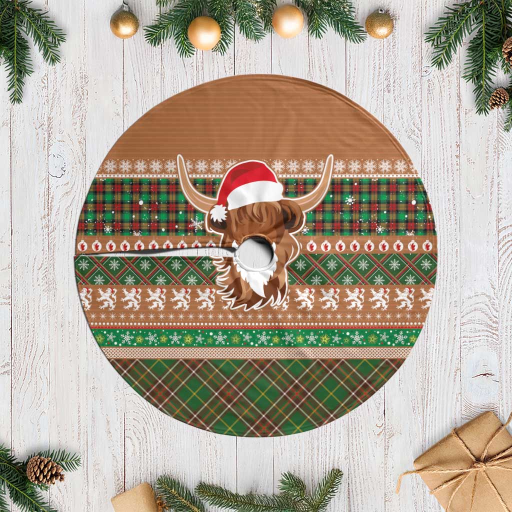 Scottish Christmas Tree Skirt Highland Cattle-Xmas Tartan Stripes Style Brown Color - Wonder Print Shop