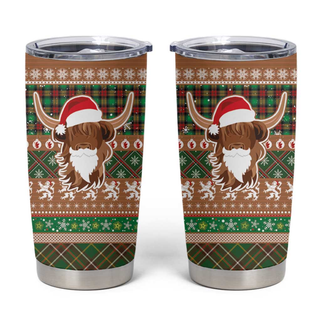 Scottish Christmas Tumbler Cup Highland Cattle-Xmas Tartan Stripes Style Brown Color - Wonder Print Shop