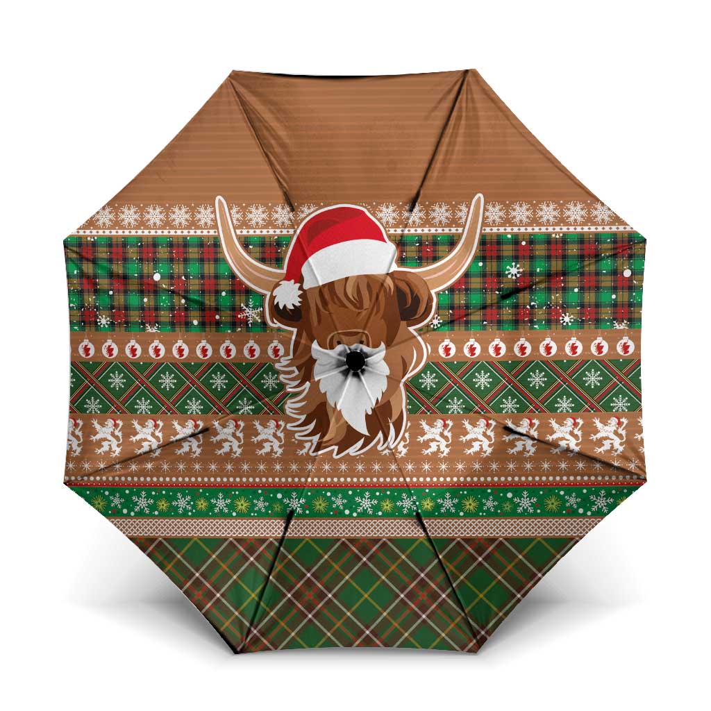 Scottish Christmas Umbrella Highland Cattle-Xmas Tartan Stripes Style Brown Color - Wonder Print Shop
