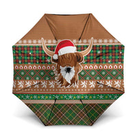 Scottish Christmas Umbrella Highland Cattle-Xmas Tartan Stripes Style Brown Color - Wonder Print Shop