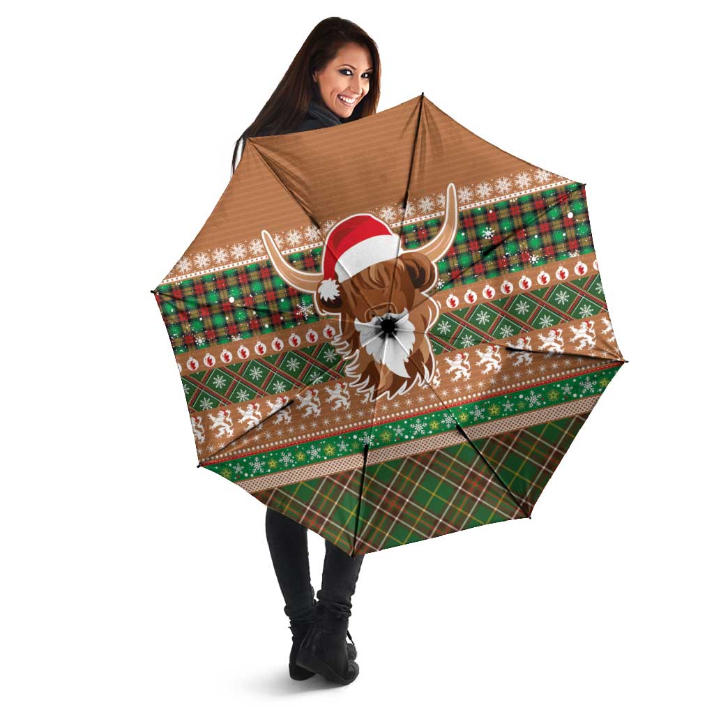 Scottish Christmas Umbrella Highland Cattle-Xmas Tartan Stripes Style Brown Color - Wonder Print Shop