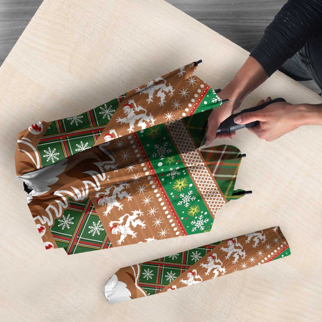 Scottish Christmas Umbrella Highland Cattle-Xmas Tartan Stripes Style Brown Color - Wonder Print Shop