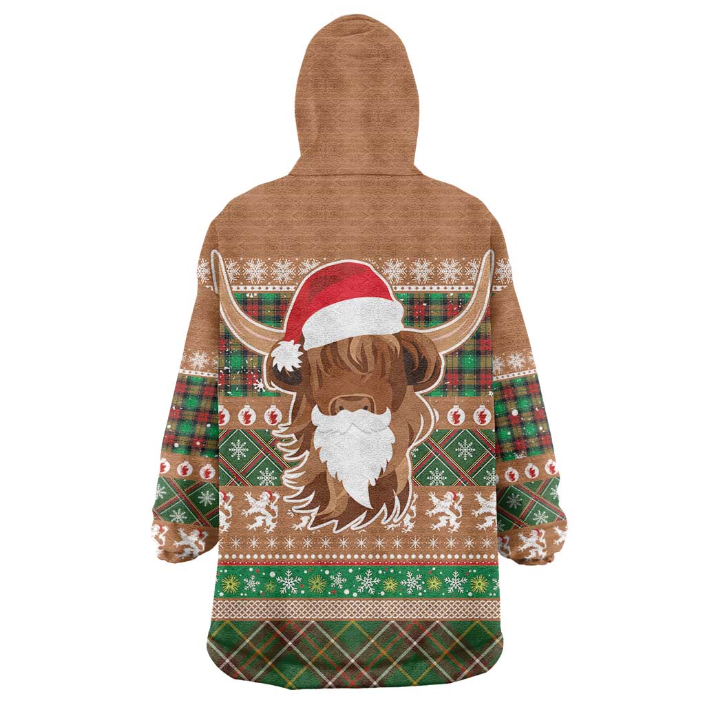 Scottish Christmas Wearable Blanket Hoodie Highland Cattle-Xmas Tartan Stripes Style Brown Color - Wonder Print Shop
