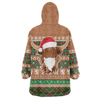 Scottish Christmas Wearable Blanket Hoodie Highland Cattle-Xmas Tartan Stripes Style Brown Color - Wonder Print Shop