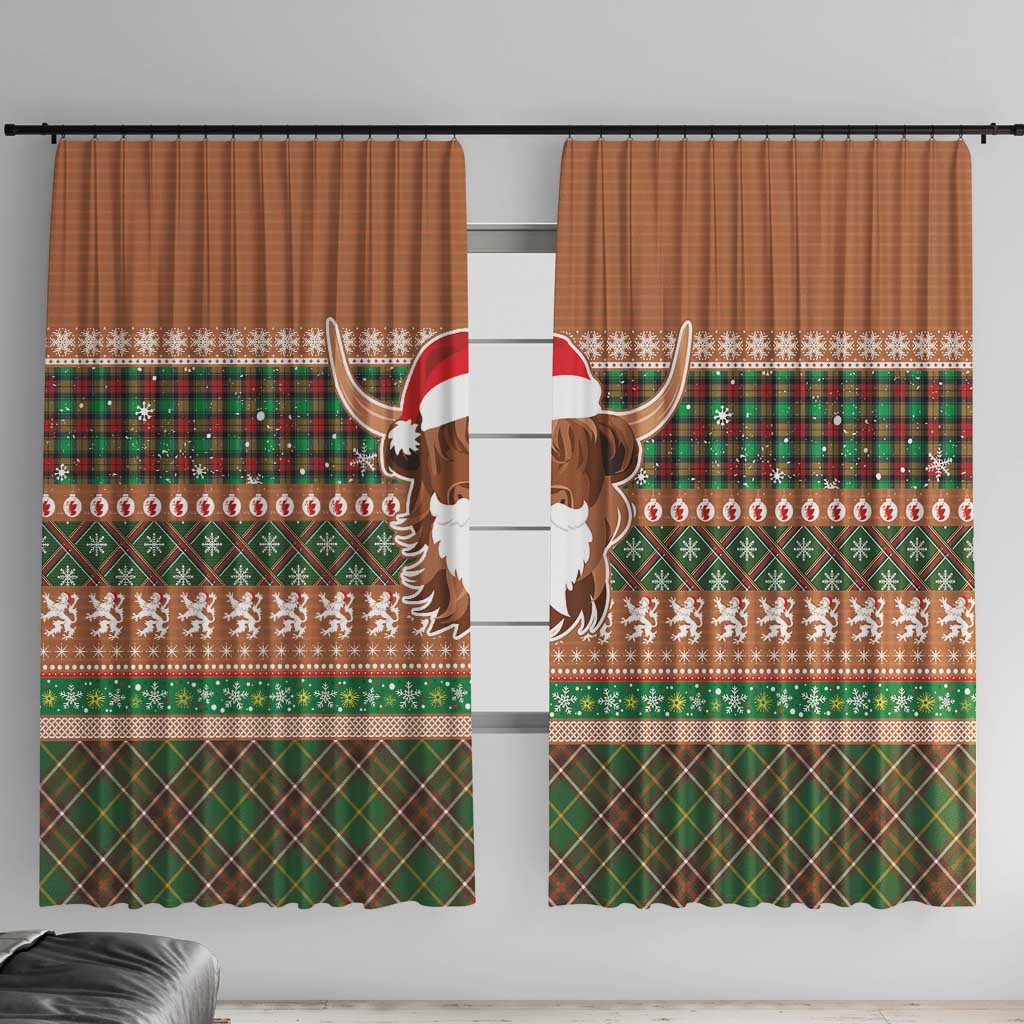 Scottish Christmas Window Curtain Highland Cattle-Xmas Tartan Stripes Style Brown Color - Wonder Print Shop