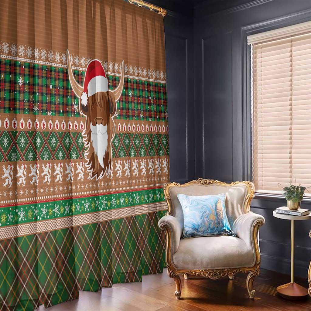 Scottish Christmas Window Curtain Highland Cattle-Xmas Tartan Stripes Style Brown Color - Wonder Print Shop
