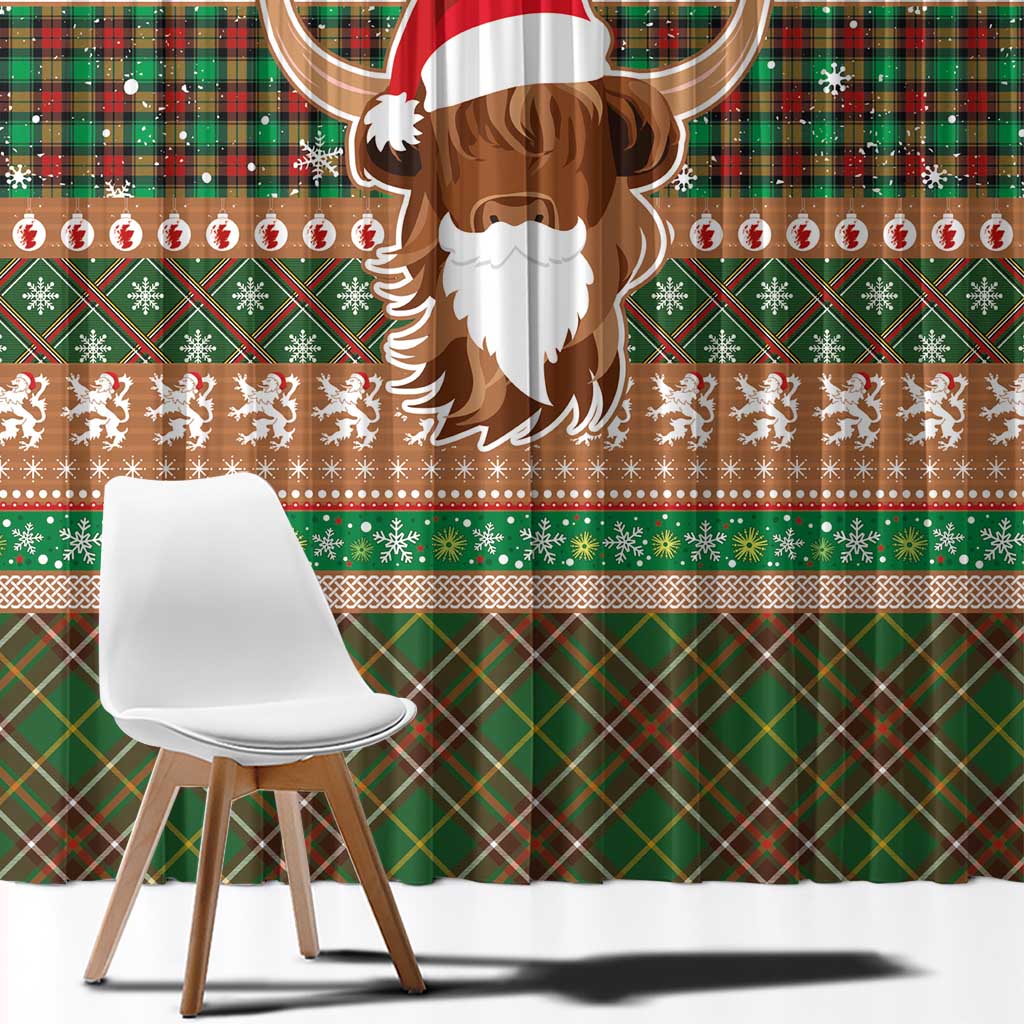 Scottish Christmas Window Curtain Highland Cattle-Xmas Tartan Stripes Style Brown Color - Wonder Print Shop