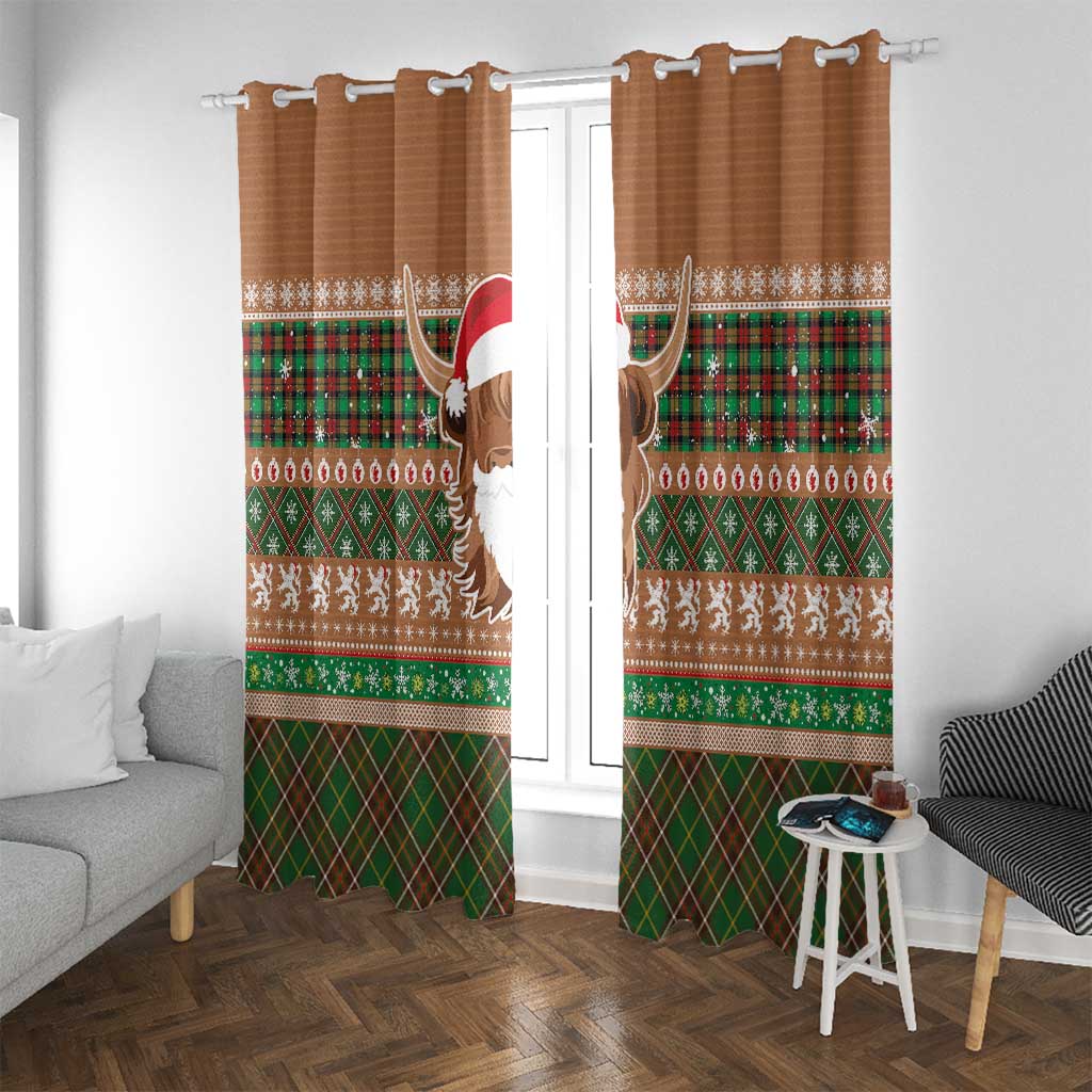 Scottish Christmas Window Curtain Highland Cattle-Xmas Tartan Stripes Style Brown Color - Wonder Print Shop