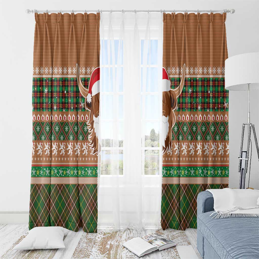 Scottish Christmas Window Curtain Highland Cattle-Xmas Tartan Stripes Style Brown Color - Wonder Print Shop