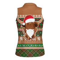 Scottish Christmas Women Sleeveless Polo Shirt Highland Cattle-Xmas Tartan Stripes Style Brown Color - Wonder Print Shop