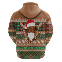 Scottish Christmas Zip Hoodie Highland Cattle-Xmas Tartan Stripes Style Brown Color - Wonder Print Shop