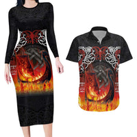 Scotland Up Helly Aa Couples Matching Long Sleeve Bodycon Dress and Hawaiian Shirt Drakkar Viking Longship Burning The Return of The Light - Wonder Print Shop