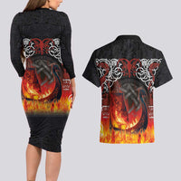 Scotland Up Helly Aa Couples Matching Long Sleeve Bodycon Dress and Hawaiian Shirt Drakkar Viking Longship Burning The Return of The Light - Wonder Print Shop