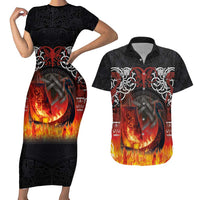 Scotland Up Helly Aa Couples Matching Short Sleeve Bodycon Dress and Hawaiian Shirt Drakkar Viking Longship Burning The Return of The Light - Wonder Print Shop