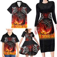 Scotland Up Helly Aa Family Matching Long Sleeve Bodycon Dress and Hawaiian Shirt Drakkar Viking Longship Burning The Return of The Light - Wonder Print Shop