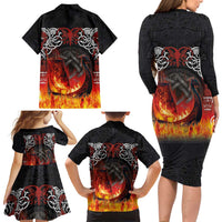 Scotland Up Helly Aa Family Matching Long Sleeve Bodycon Dress and Hawaiian Shirt Drakkar Viking Longship Burning The Return of The Light - Wonder Print Shop